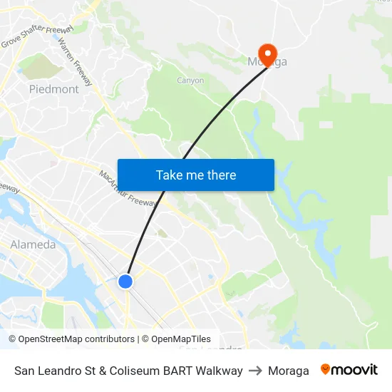 San Leandro St & Coliseum BART Walkway to Moraga map