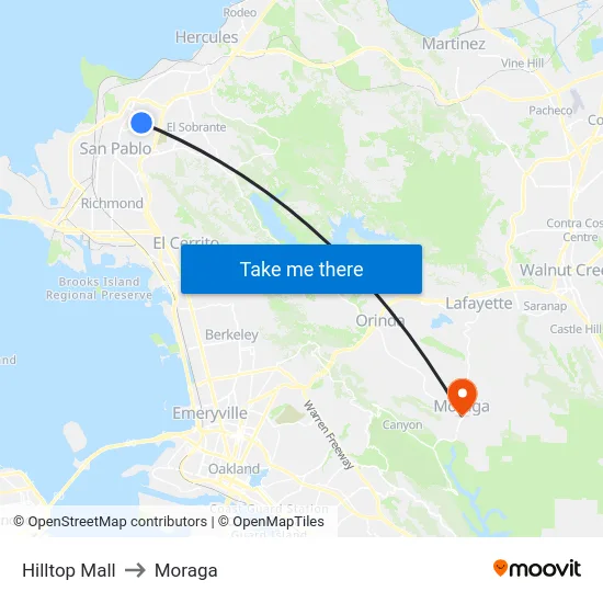 Hilltop Mall to Moraga map