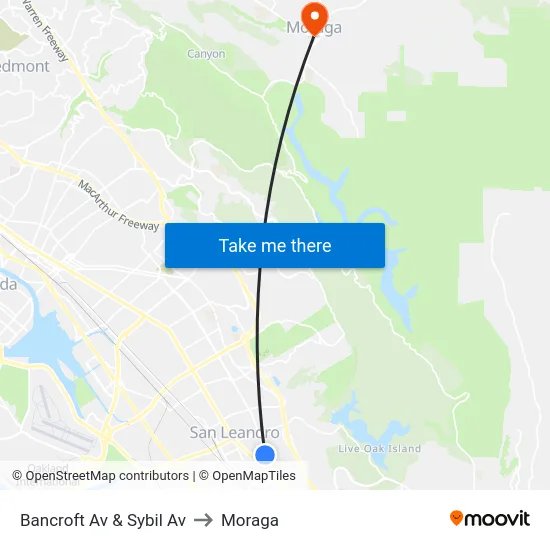 Bancroft Av & Sybil Av to Moraga map