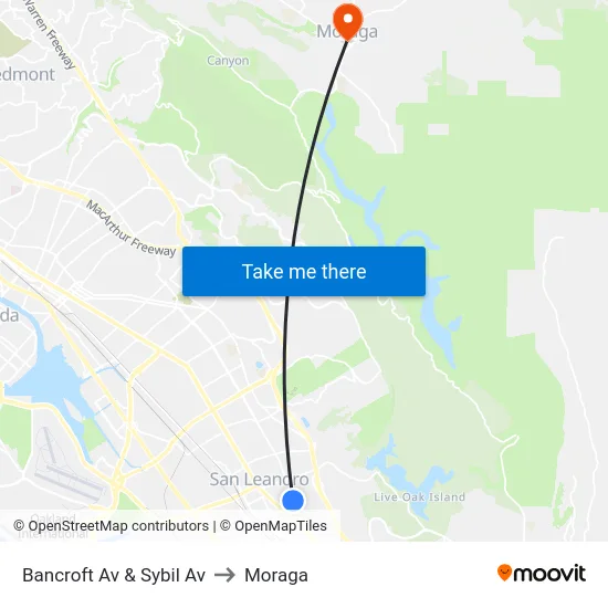 Bancroft Av & Sybil Av to Moraga map