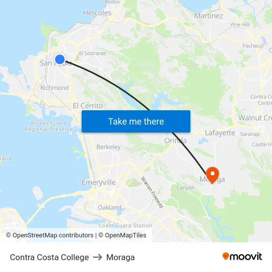 Contra Costa College to Moraga map