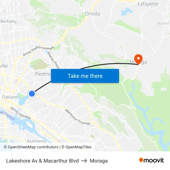 Lakeshore Av & Macarthur Blvd to Moraga map