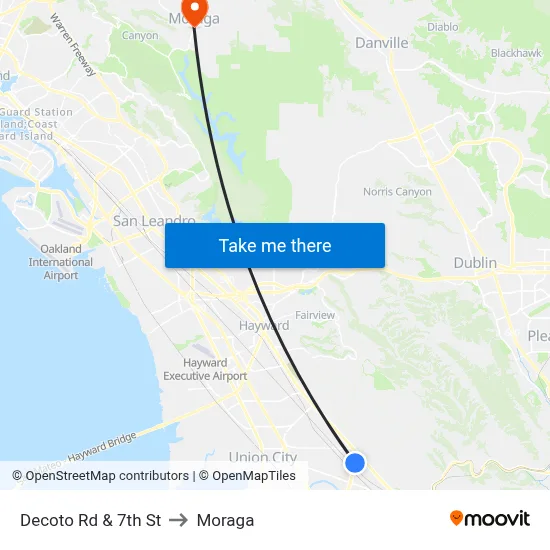 Decoto Rd & 7th St to Moraga map