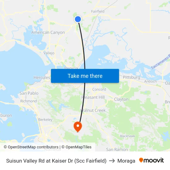 Suisun Valley Rd at Kaiser Dr (Scc Fairfield) to Moraga map