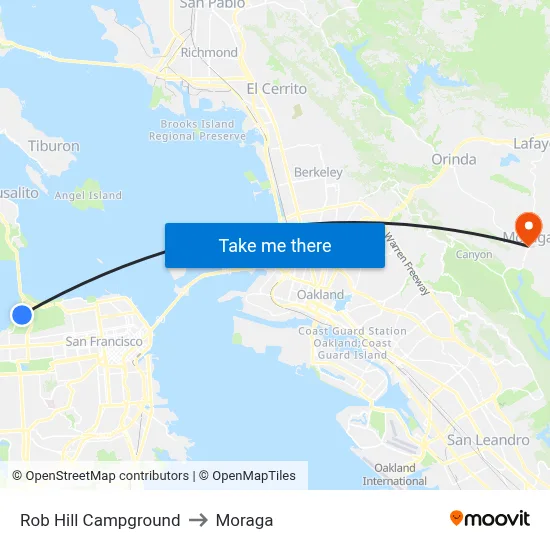 Rob Hill Campground to Moraga map