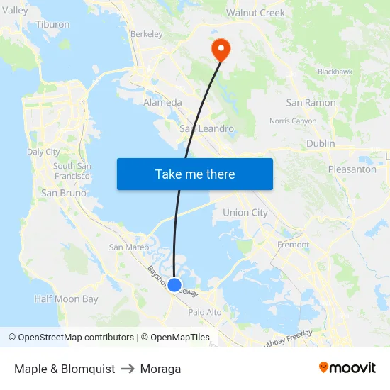 Maple & Blomquist to Moraga map