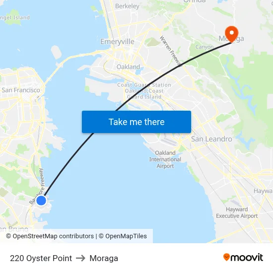 220 Oyster Point to Moraga map