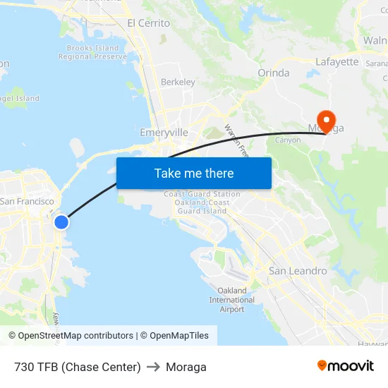 730 TFB (Chase Center) to Moraga map