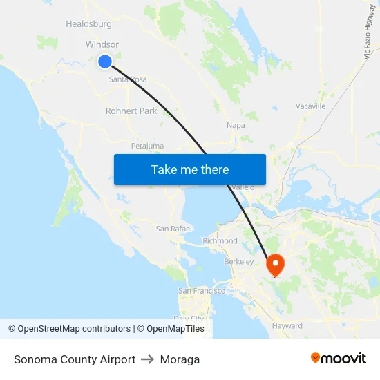 Sonoma County Airport to Moraga map