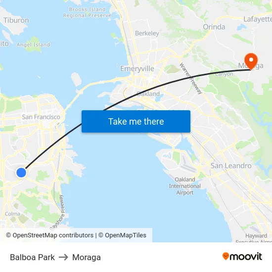 Balboa Park to Moraga map