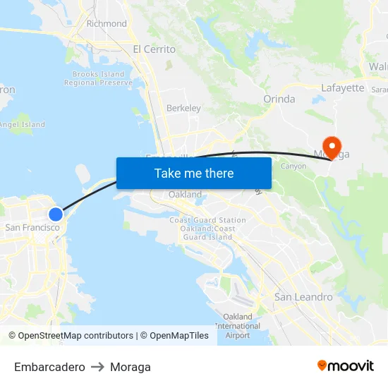 Embarcadero to Moraga map
