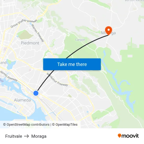 Fruitvale to Moraga map