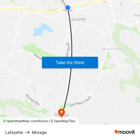 Lafayette to Moraga map