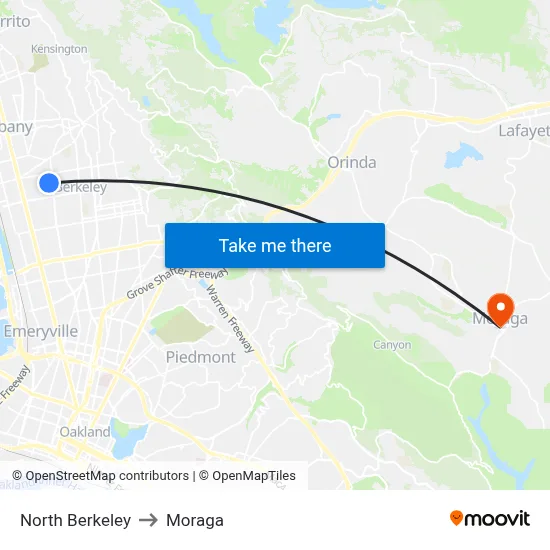 North Berkeley to Moraga map