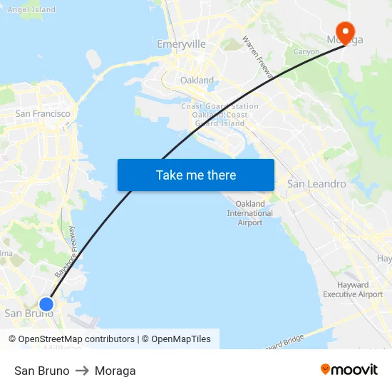 San Bruno to Moraga map