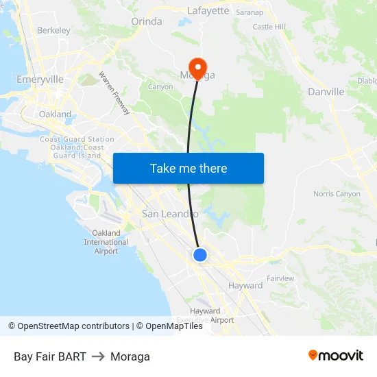 Bay Fair BART to Moraga map