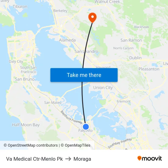 Va Medical Ctr-Menlo Pk to Moraga map