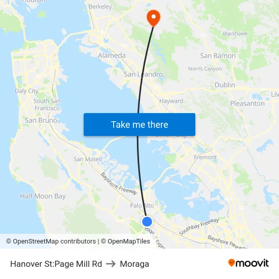 Hanover St:Page Mill Rd to Moraga map