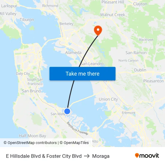 E Hillsdale Blvd & Foster City Blvd to Moraga map