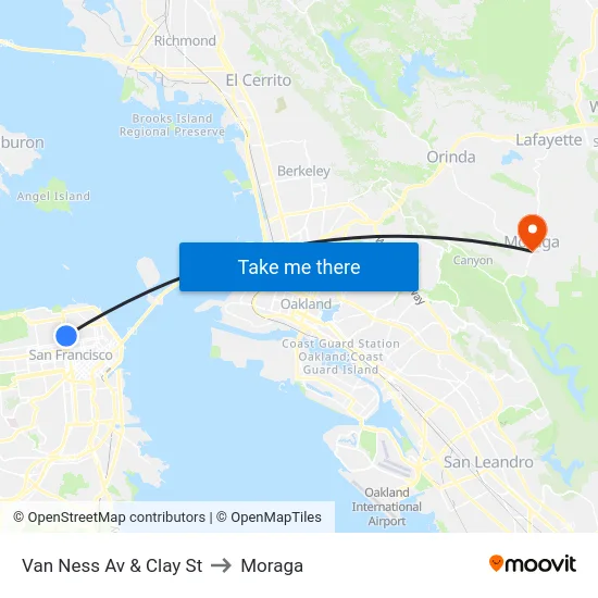 Van Ness Av & Clay St to Moraga map