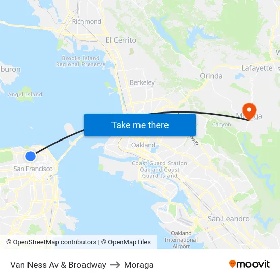 Van Ness Av & Broadway to Moraga map