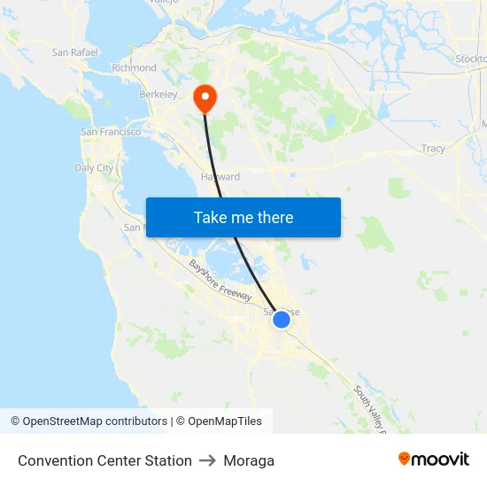 Convention Center Station to Moraga map