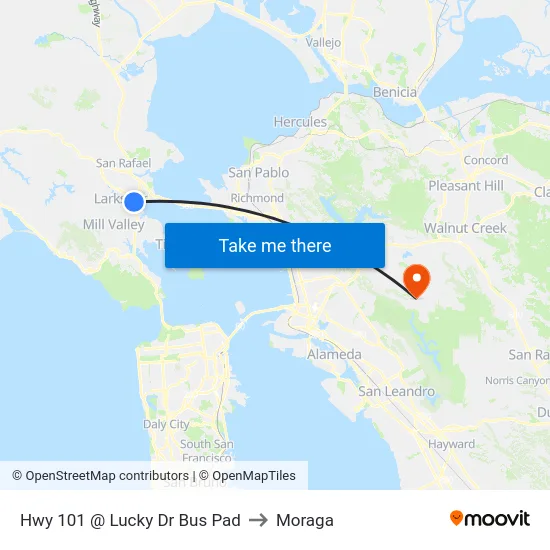 Hwy 101 @  Lucky Dr Bus Pad to Moraga map