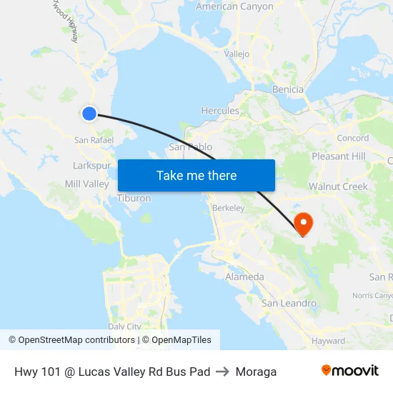 Hwy 101 @ Lucas Valley Rd Bus Pad to Moraga map
