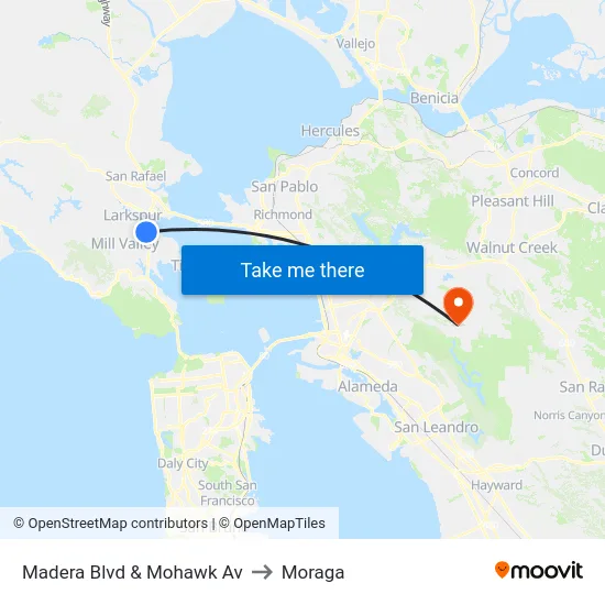 Madera Blvd & Mohawk Av to Moraga map