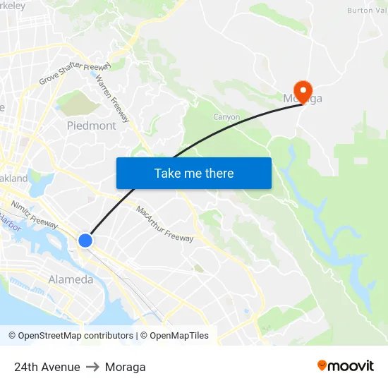 24th Avenue to Moraga map