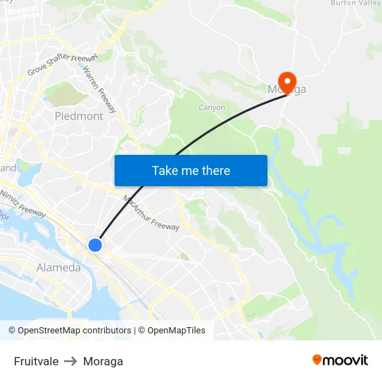 Fruitvale to Moraga map