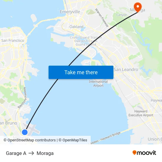 Garage A to Moraga map