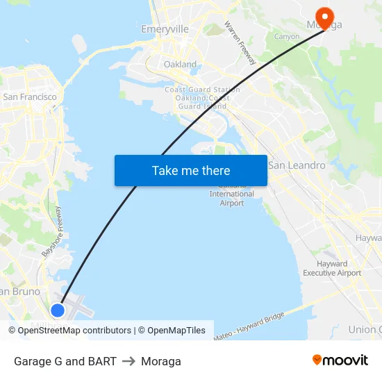 Garage G and BART to Moraga map