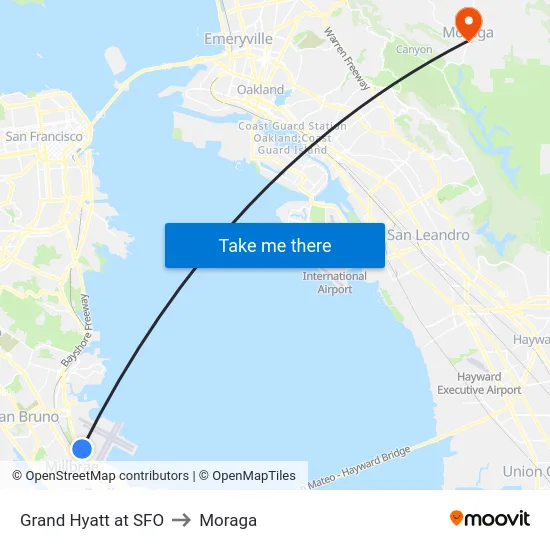 Grand Hyatt at SFO to Moraga map