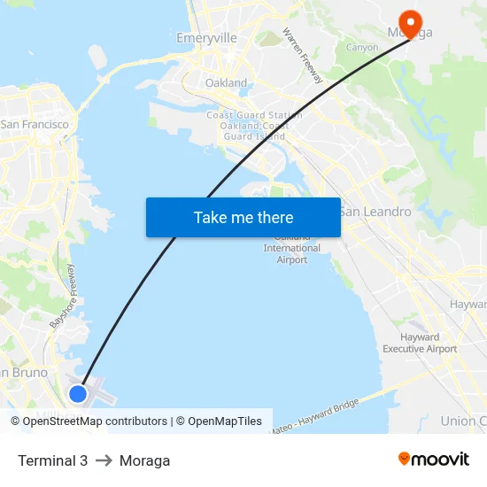 Terminal 3 to Moraga map