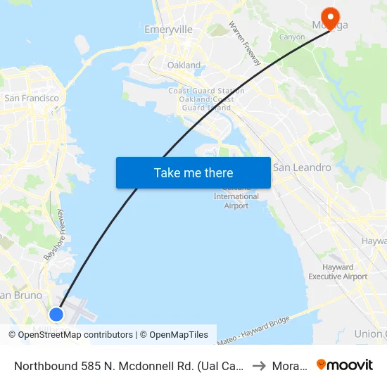 Northbound 585 N. Mcdonnell Rd. (Ual Cargo) to Moraga map