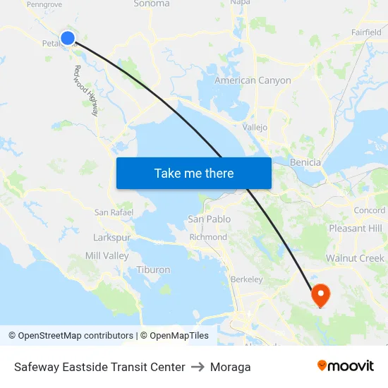 Safeway Eastside Transit Center to Moraga map