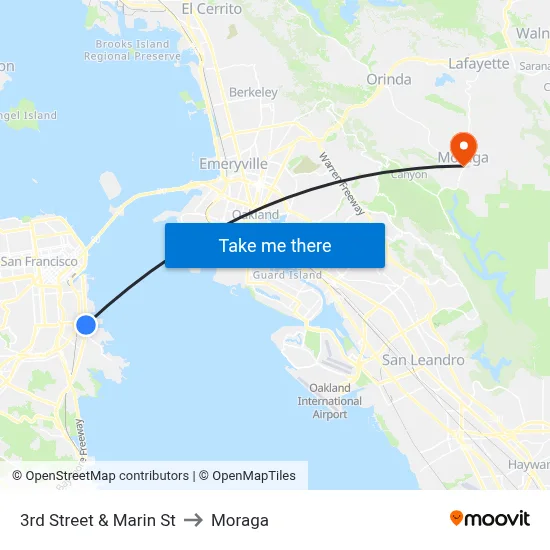 3rd Street & Marin St to Moraga map