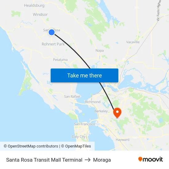 Santa Rosa Transit Mall Terminal to Moraga map