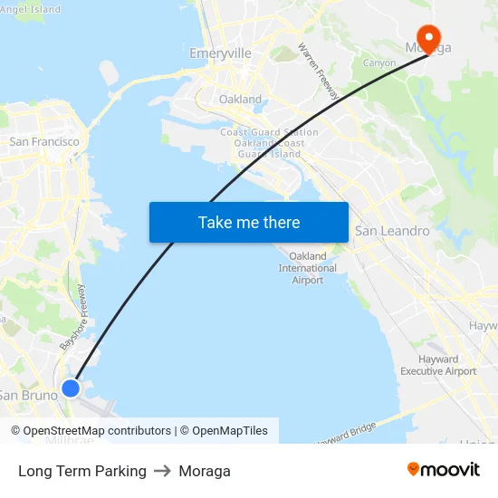 Long Term Parking to Moraga map