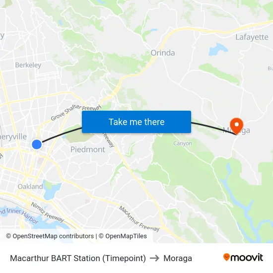 Macarthur BART Station (Timepoint) to Moraga map