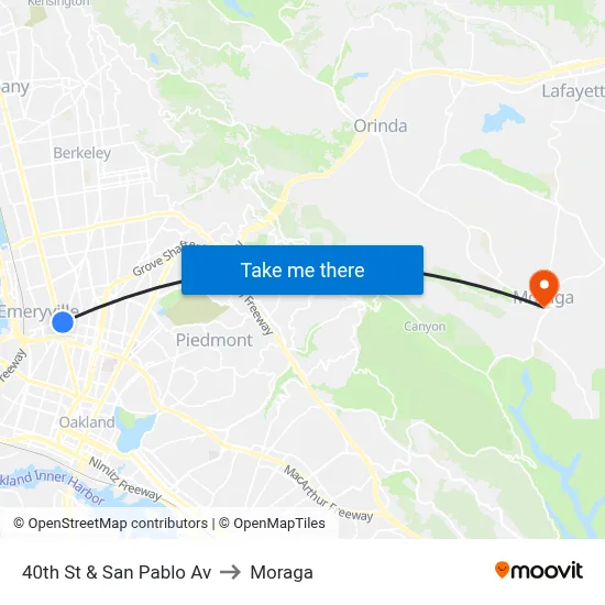 40th St & San Pablo Av to Moraga map
