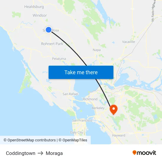 Coddingtown to Moraga map