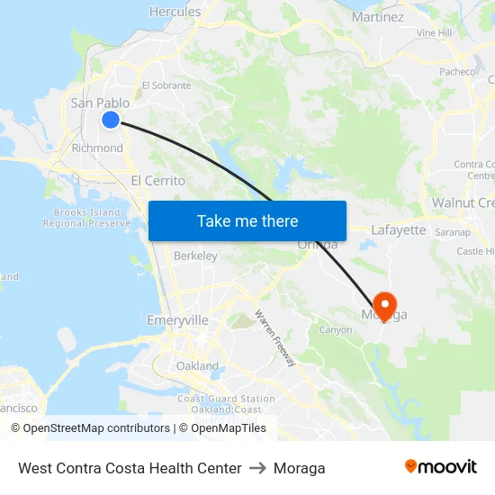 West Contra Costa Health Center to Moraga map