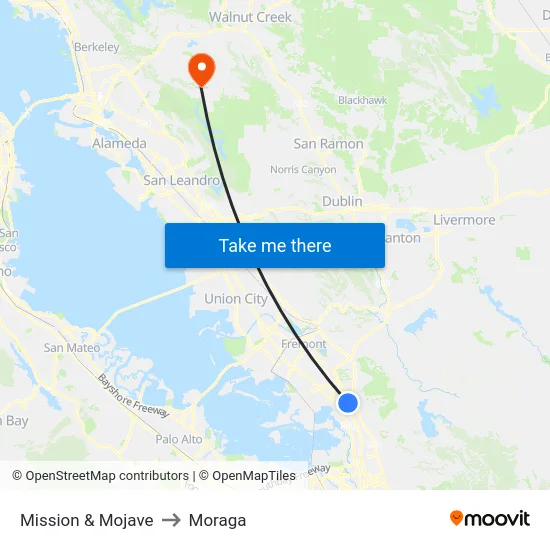 Mission & Mojave to Moraga map