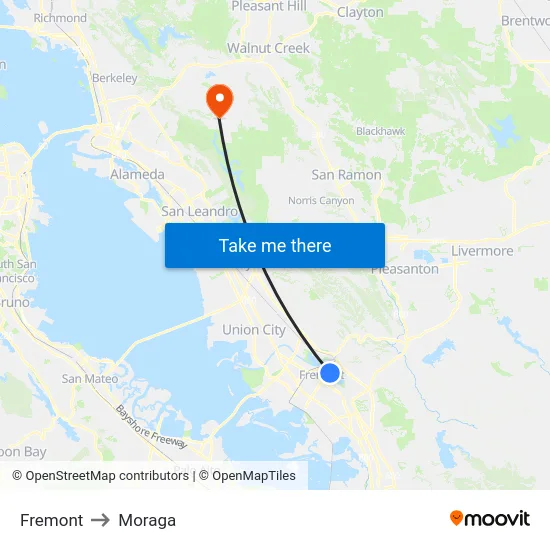 Fremont to Moraga map