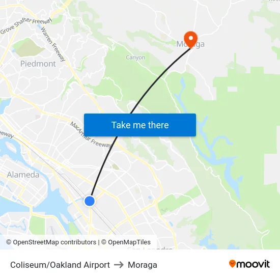 Coliseum/Oakland Airport to Moraga map