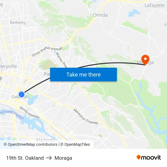 19th St. Oakland to Moraga map