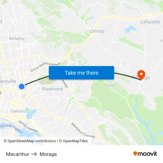 Macarthur to Moraga map