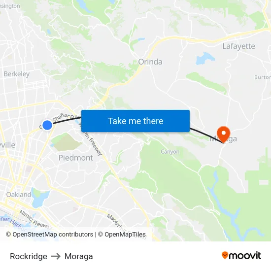 Rockridge to Moraga map